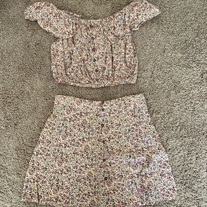 Floral set with off the shoulder top and skirt